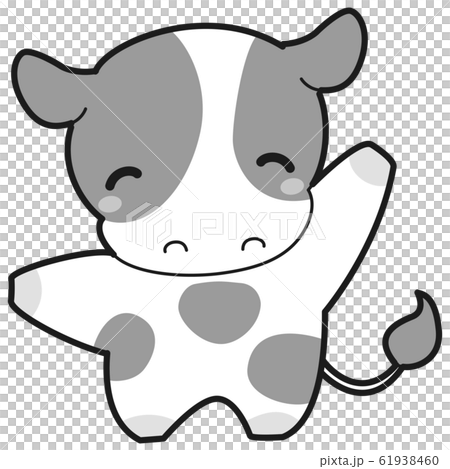 牛 キャラクター 笑顔 白黒のイラスト素材