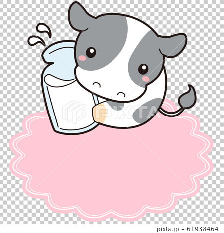 牛 キャラクター ミルク 飾りフレーム付きのイラスト素材