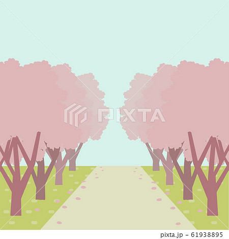 桜並木の風景 イラストのイラスト素材