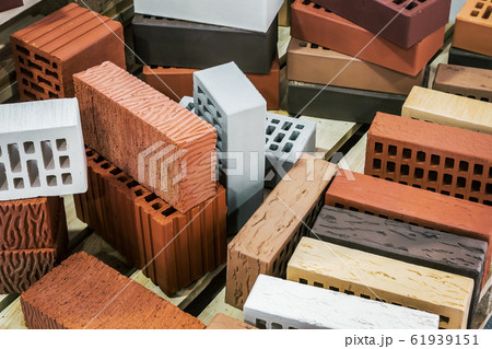 clinker, silicate, ceramic and other types of bricks of different colors clinker, silicate, ceramic and other types of bricks of different colors 61939151