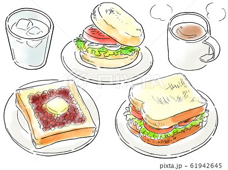 食べ物 イラスト モーニング おうちカフェのイラスト素材
