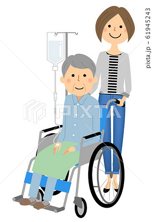 車椅子に乗る高齢者 介護者のイラスト素材