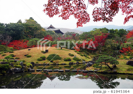依水園の後園の池に映る紅葉 2の写真素材