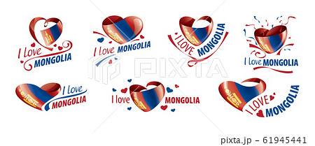 National flag of the Mongolia in the shape of a heart and the inscription I love Mongolia. Vector illustration 61945441