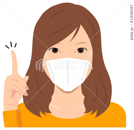 マスクを着けた若い女性 上半身 イラスト アイデア 閃き ここがポイント コロナウイルスのイラスト素材