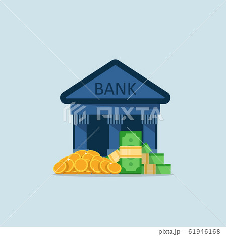Bank and finance. bank building. Coins and banknotes Bank and finance. bank building. Coins and banknotes 61946168