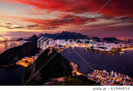 Beautiful panorama of Rio de Janeiro at twilight, Brazil. Sugarloaf Mountain Beautiful panorama of Rio de Janeiro at twilight, Brazil. Sugarloaf Mountain 61946654