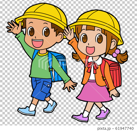 Elementary school boys and girls walking with their school bags on their backs Elementary school boys and girls walking with their school bags on their backs 61947740