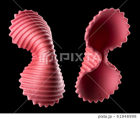 Set of pink farfalle pasta isolated on black with clipping path Set of pink farfalle pasta isolated on black with clipping path 61948996