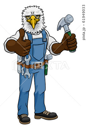Eagle Mascot Carpenter Handyman Holding Hammer 61949033