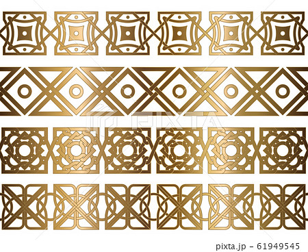 Set of golden geometrical seamless borders. Set of golden geometrical seamless borders. 61949545