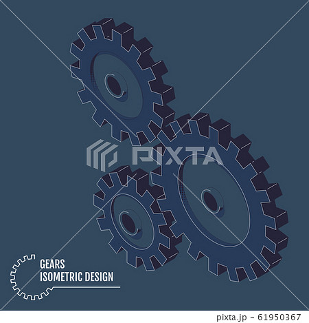 Vector illustration of isometric gears on the grey background. 61950367