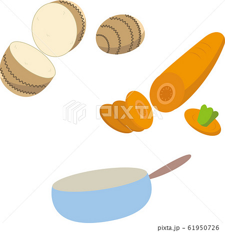 料理 イメージ フライパン 人参 里芋のイラスト素材