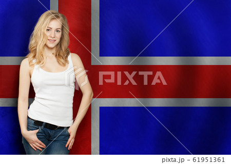 Iceland concept. Happy blonde woman  61951361