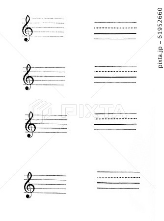 音楽判 学習用テンプレート 消しゴムはんこで製作されたト音記号と英語ノートのイラスト素材