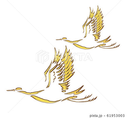 鶴 ツル つる 金 黄金 立体 イラストのイラスト素材