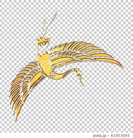 鶴 ツル つる 金 黄金 立体 イラストのイラスト素材