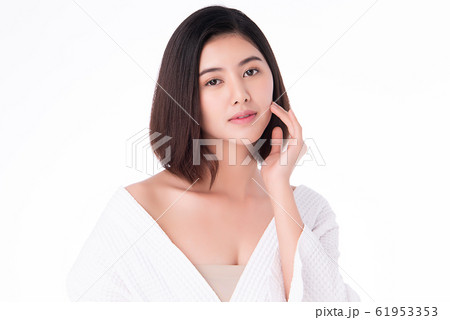 Portrait beautiful young asian woman clean fresh bare skin concept. Asian girl beauty face skincare Portrait beautiful young asian woman clean fresh bare skin concept. Asian girl beauty face skincare 61953353