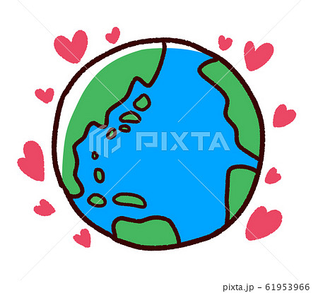 かわいいデフォルメの地球とハートのイラスト素材 61953966 Pixta