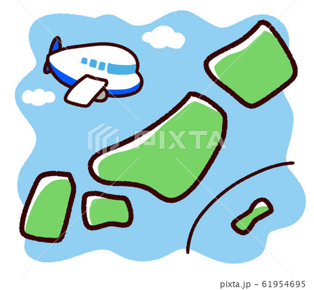 手描き風の日本列島と飛行機 海のイラスト素材 61954695 Pixta