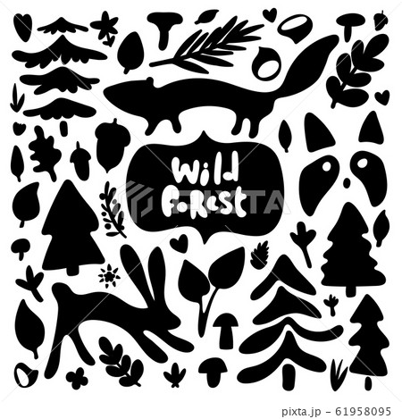 Wild Forest Set Constructor Of Cartoon Black のイラスト素材