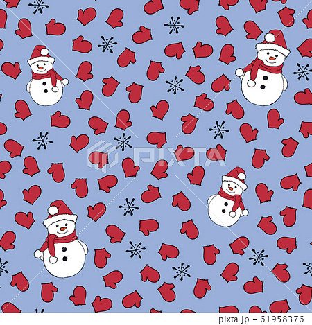 Christmas Seamless Pattern With Snowman Fir のイラスト素材