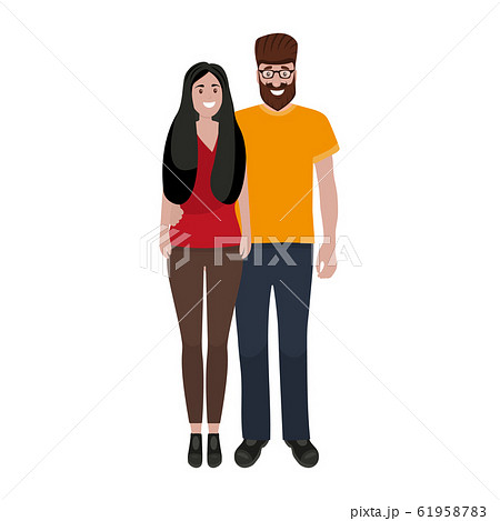 Happy couple hugs. Cartoon man and woman isolated on white Happy couple hugs. Cartoon man and woman isolated on white 61958783