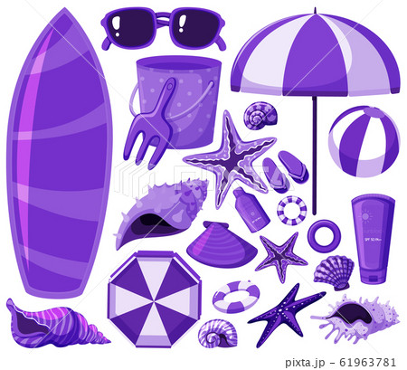 Isolated beach items set in purple Isolated beach items set in purple 61963781