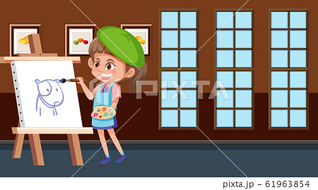 Scene with girl painting on canvas 61963854