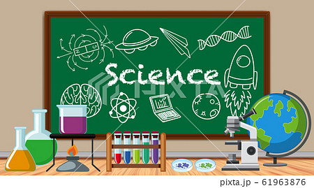 Science sign with many science equipments Science sign with many science equipments 61963876