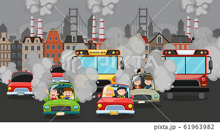 Scene with cars and factory buildings making dirty 61963982