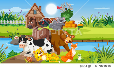 Scene with many wild animals in the park 61964040