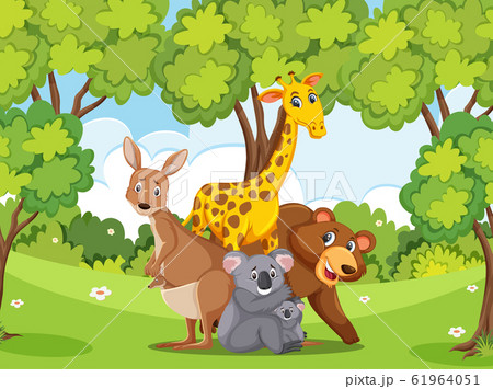 Scene with many wild animals in the park 61964051