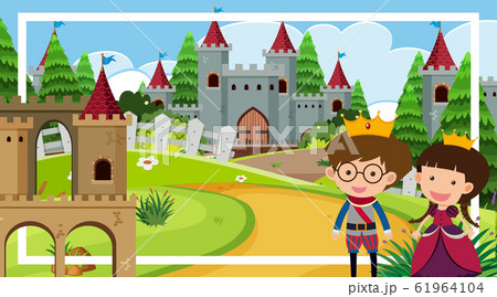 Frame template with prince and princess by the 61964104