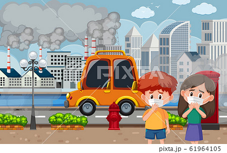 Scene with cars and factory buildings making dirty 61964105