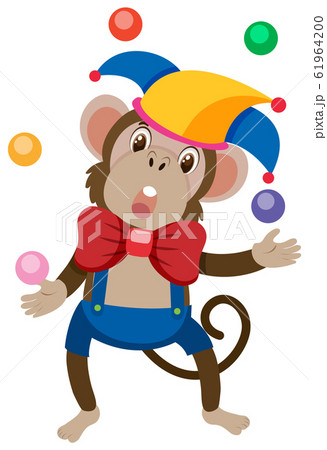 Single character of monkey juggling balls on white 61964200