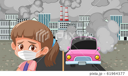 Scene with cars and factory buildings making dirty 61964377