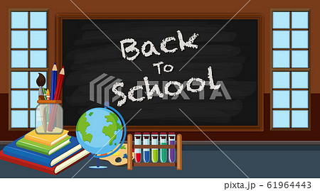 Back to school sign and many stationeries Back to school sign and many stationeries 61964443