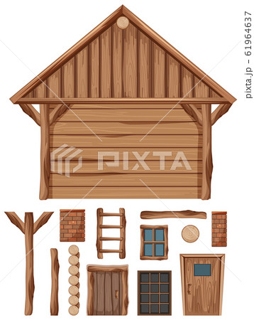 Wooden cottage and set of windows and doors 61964637