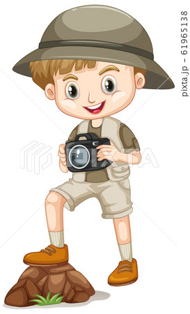 Cute boy in safari outfit on white background Cute boy in safari outfit on white background 61965138