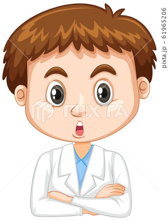 Cute Boy In Lab Gown On White Backgroundのイラスト素材