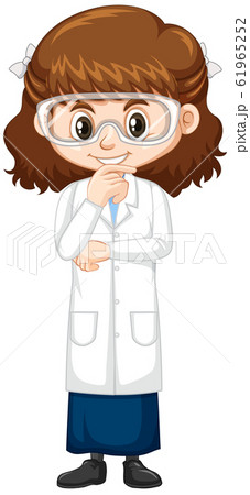 Cute girl in science gown on white background 61965252