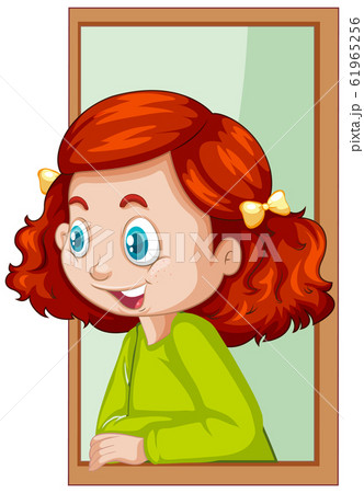 Girl in window on white background 61965256