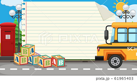 Paper template with block and bus on the road 61965403