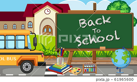Back to school sign with many school items 61965600