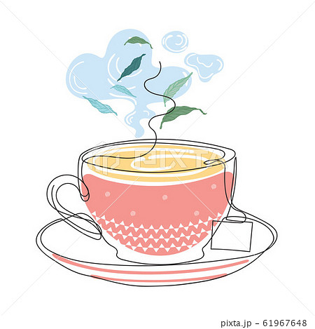 Tea cups and saucer and tea bag. Minimalist style graphics. 61967648