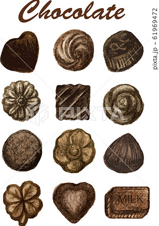 チョコレート スイーツ ギフト バレンタイン セット 水彩画 アナログ チョコレート スイーツ ギフト バレンタイン セット 水彩画 アナログ 61969472
