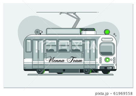 Vintage tram - symbol of Vienna, Austria, tramway in Vienna, side view.Line vector illustration 61969558