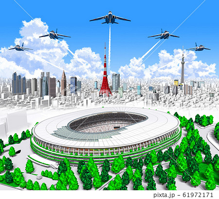 新国立競技場 東京 ブルーインパルス 3のイラスト素材