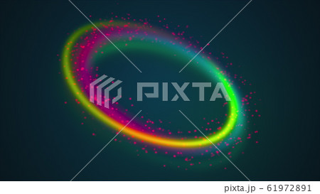 Ring shape from rainbow lines and colored luminous particles. 3d render computer generated magic background 61972891